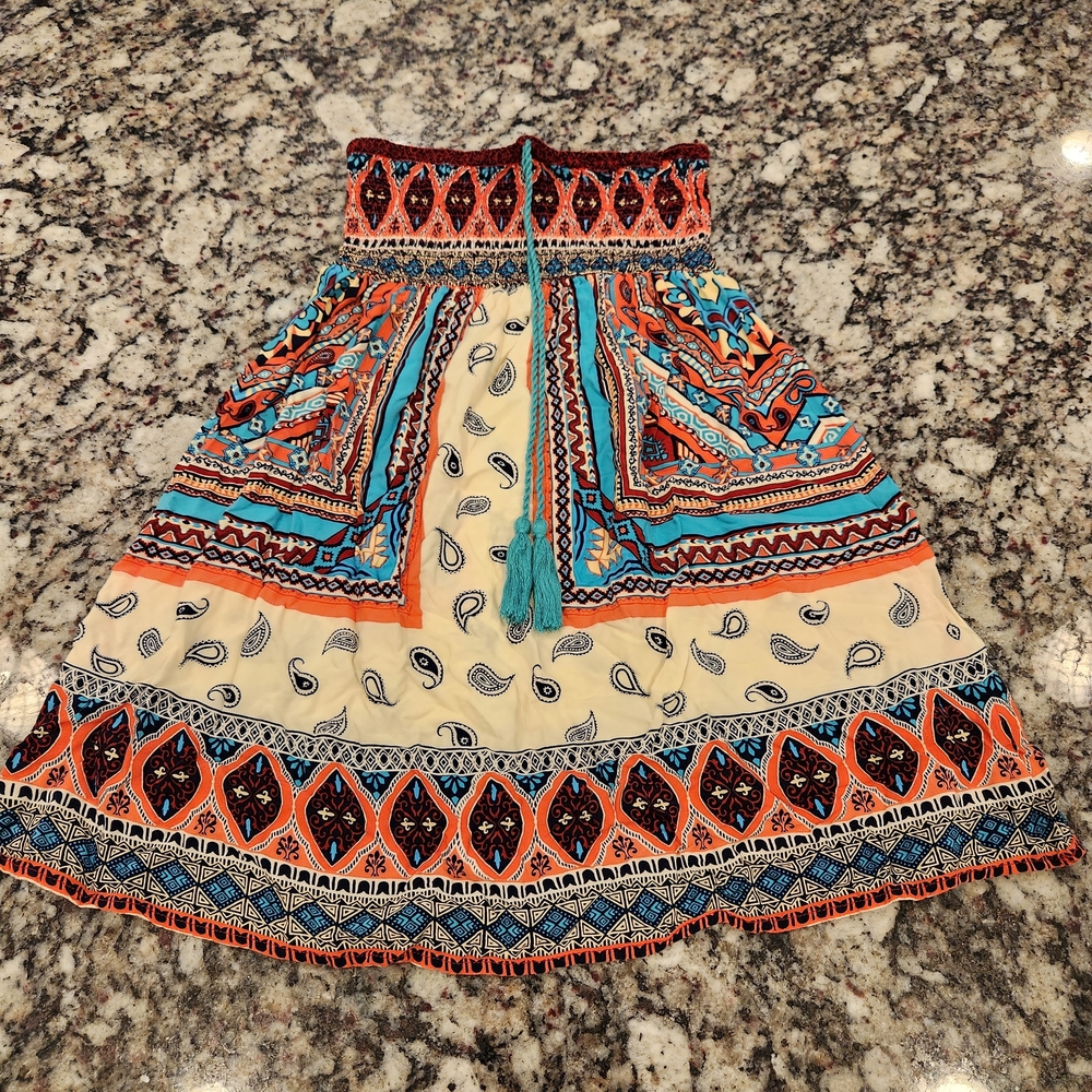Ocean Drive Boho Midi Skirt With Paisley/Aztec Print